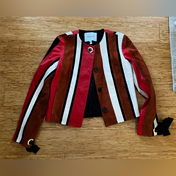 Leather color blocked Derek Lam 10 Crosby striped leather jacket - Picture 1 of 12